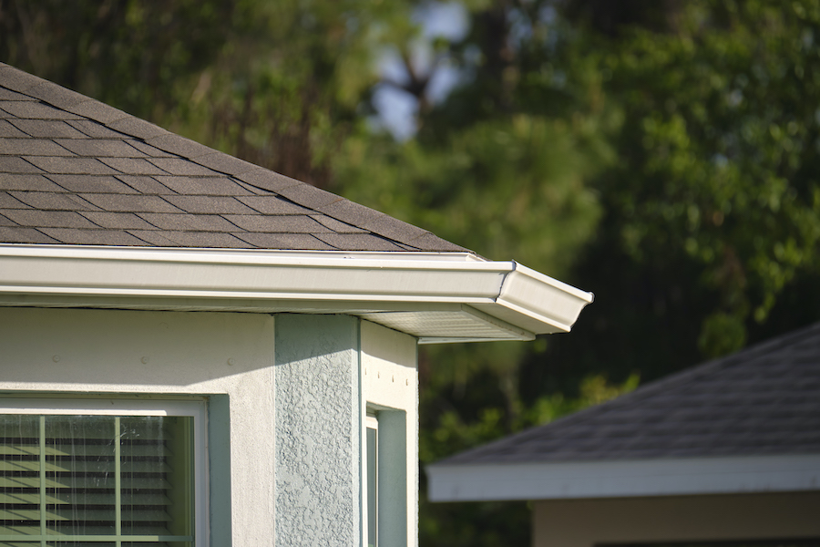 Corner view of a roof with asphalt shingles