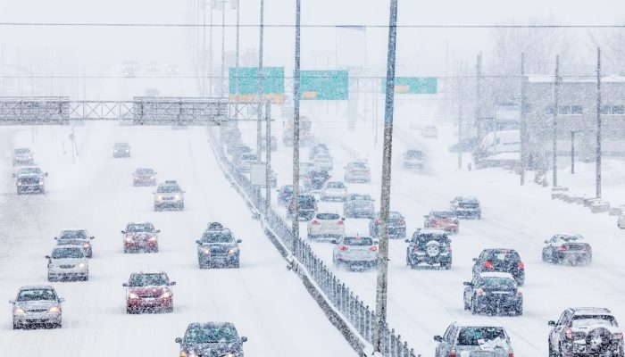 Highway in Calgary during major snowstorm 